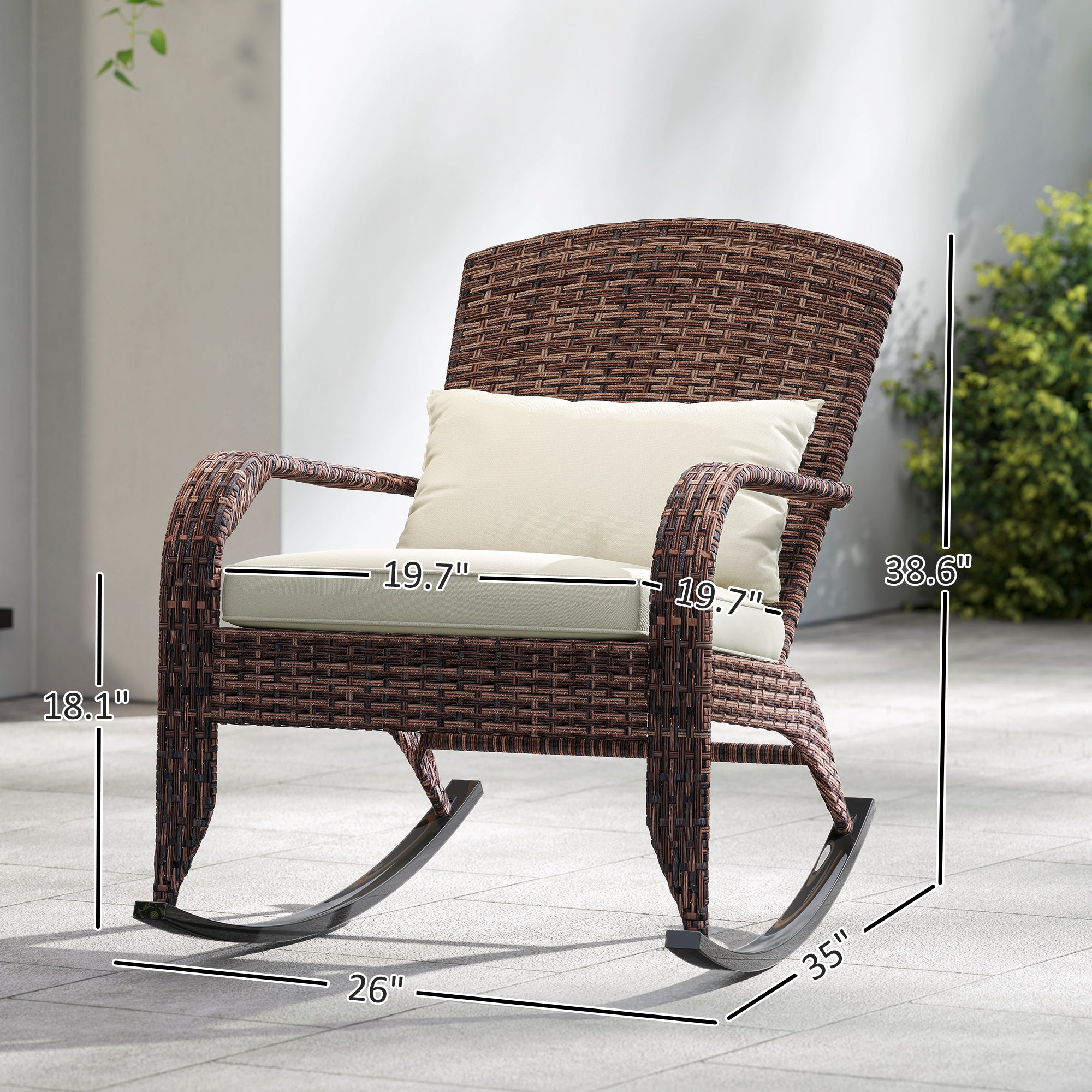 Adirondack Chair, Outdoor Wicker Rocking Chair with High Back, Seat Cushion, and Pillow for Porch, Balcony