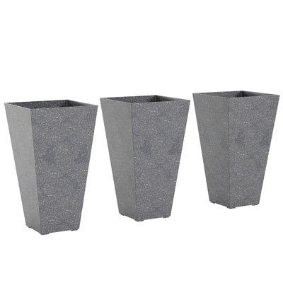 28" Tall Planters, Set of 3 Plastic Flower Pots with Marble Finish and Drainage Holes, Stackable Taper Planters