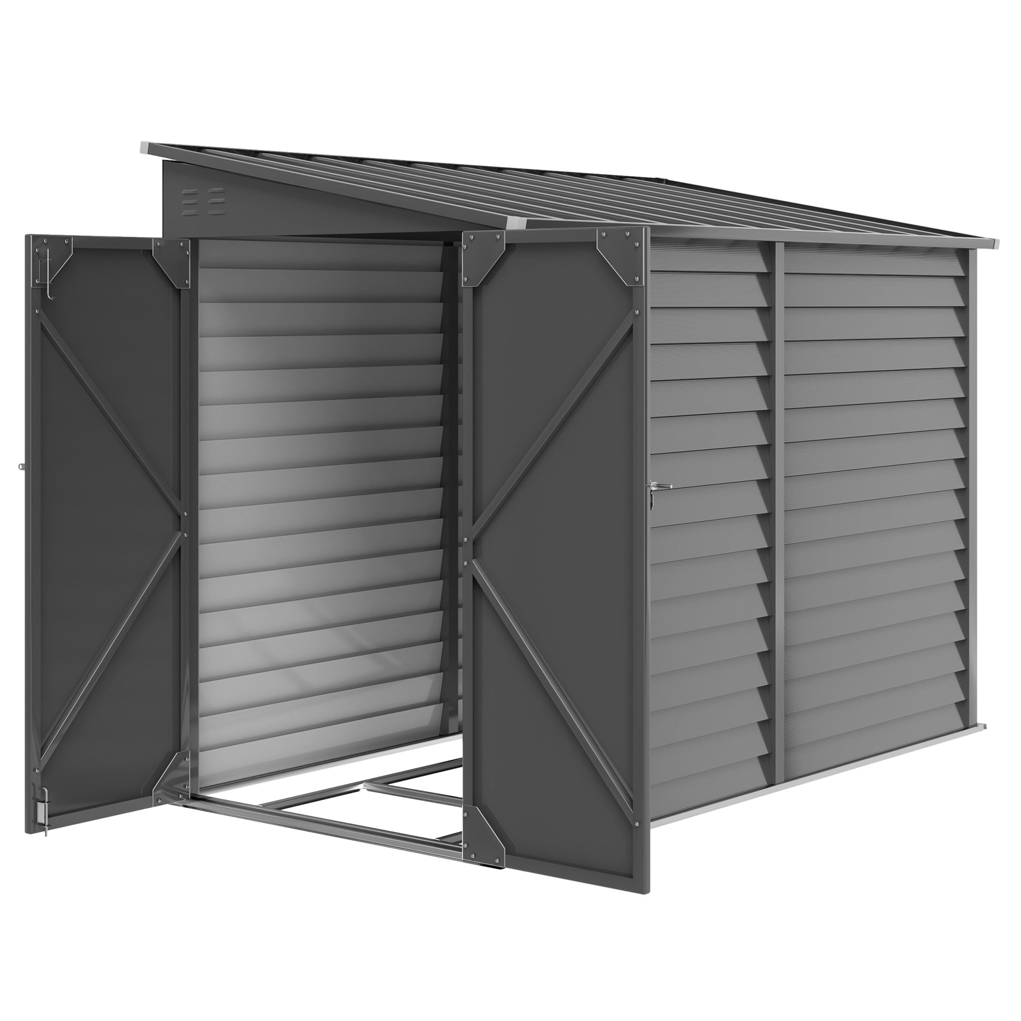 4.6' x 9' Outdoor Storage Shed, Lean to Metal Shed with Foundation Kit, Lockable Doors and Gloves for Patio, Lawn