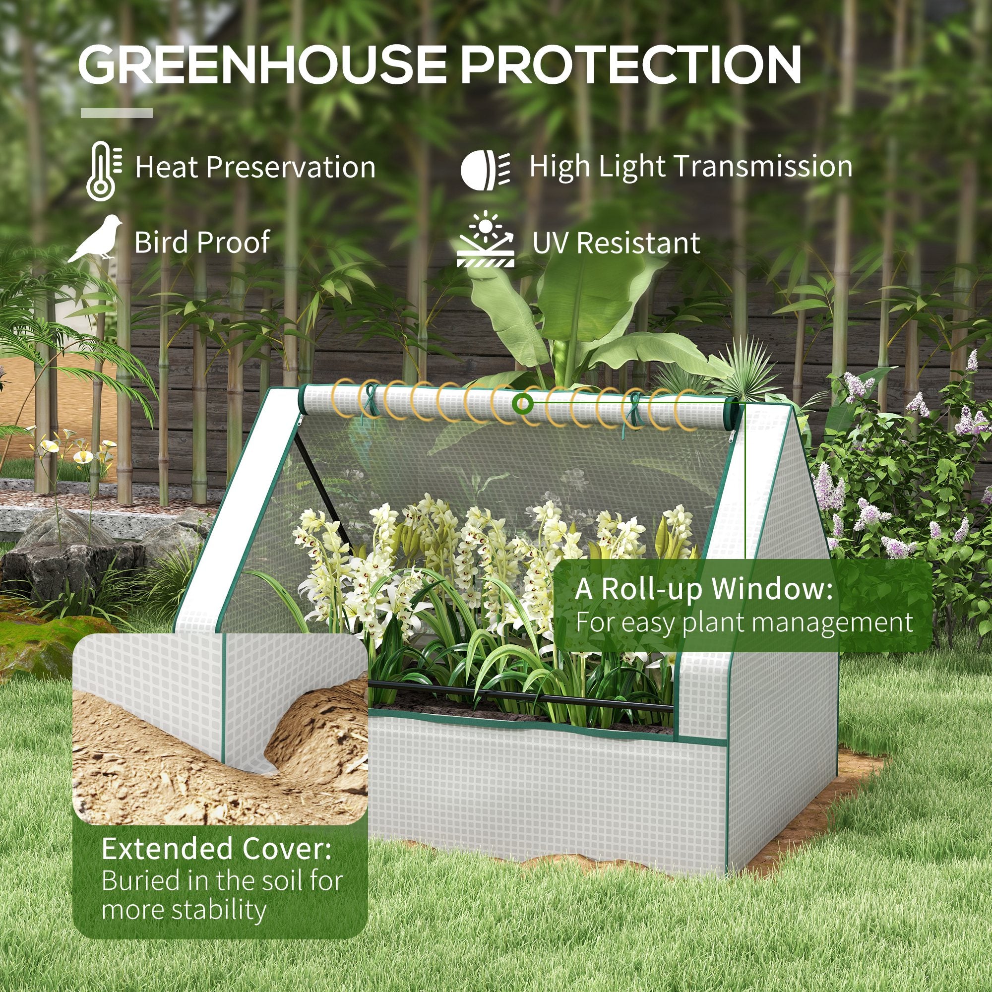 Raised Garden Bed, Outdoor Metal Planter Box with Mini Greenhouse, White and Silver