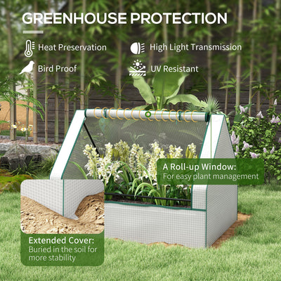 Raised Garden Bed, Outdoor Metal Planter Box with Mini Greenhouse, White and Silver