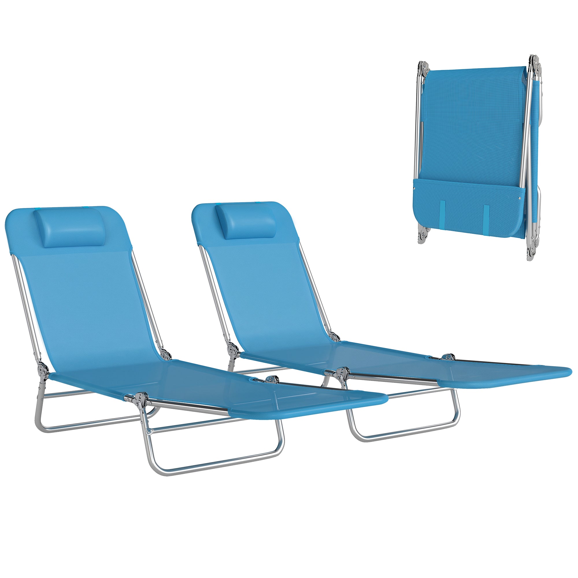 2 Piece Folding Chaise Lounge Chairs, Pool Sun Tanning Chairs with Reclining Back, Breathable Mesh Seat