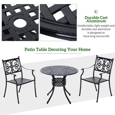 33" Patio Dining Table Round Cast Aluminium Outdoor Bistro Table with Umbrella Hole - Black
