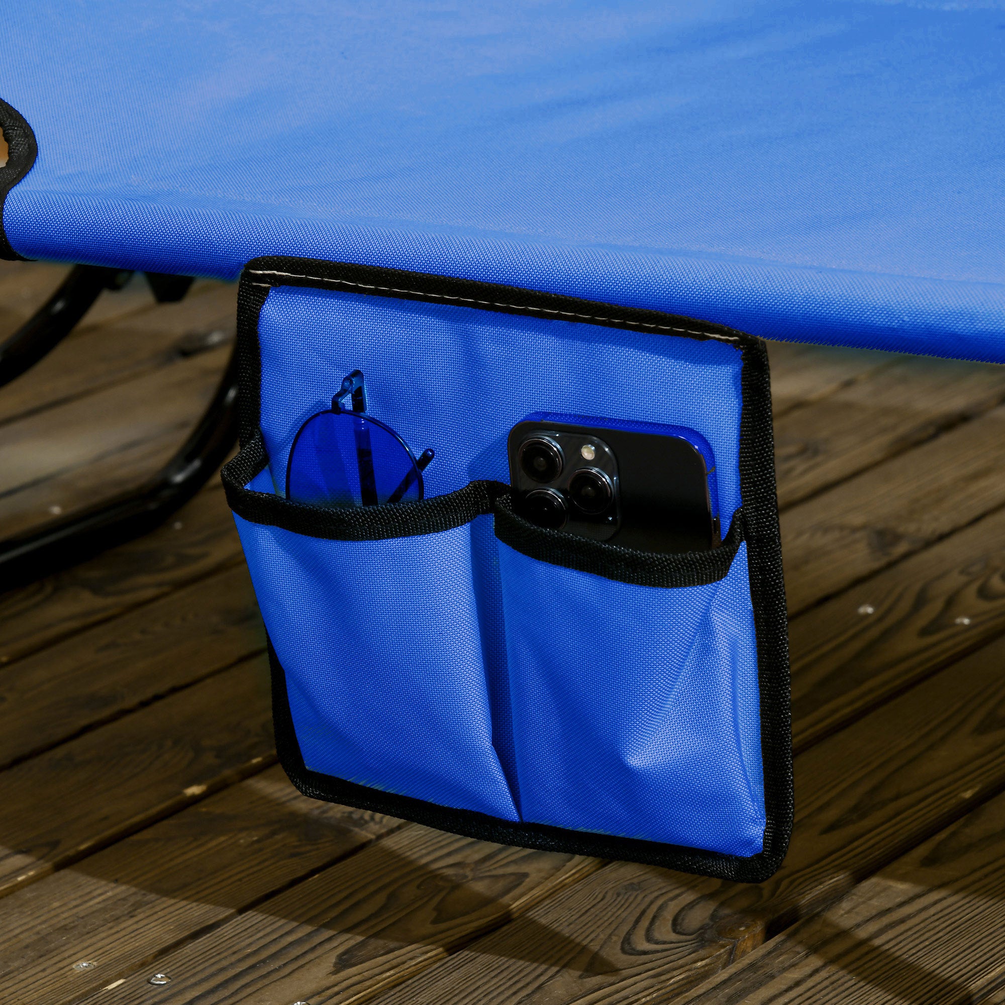 Chaise Pool Lounge Chairs Set of 2, Outdoor Sun Tanning Chairs, Reclining Back, Steel Frame and Side Pocket