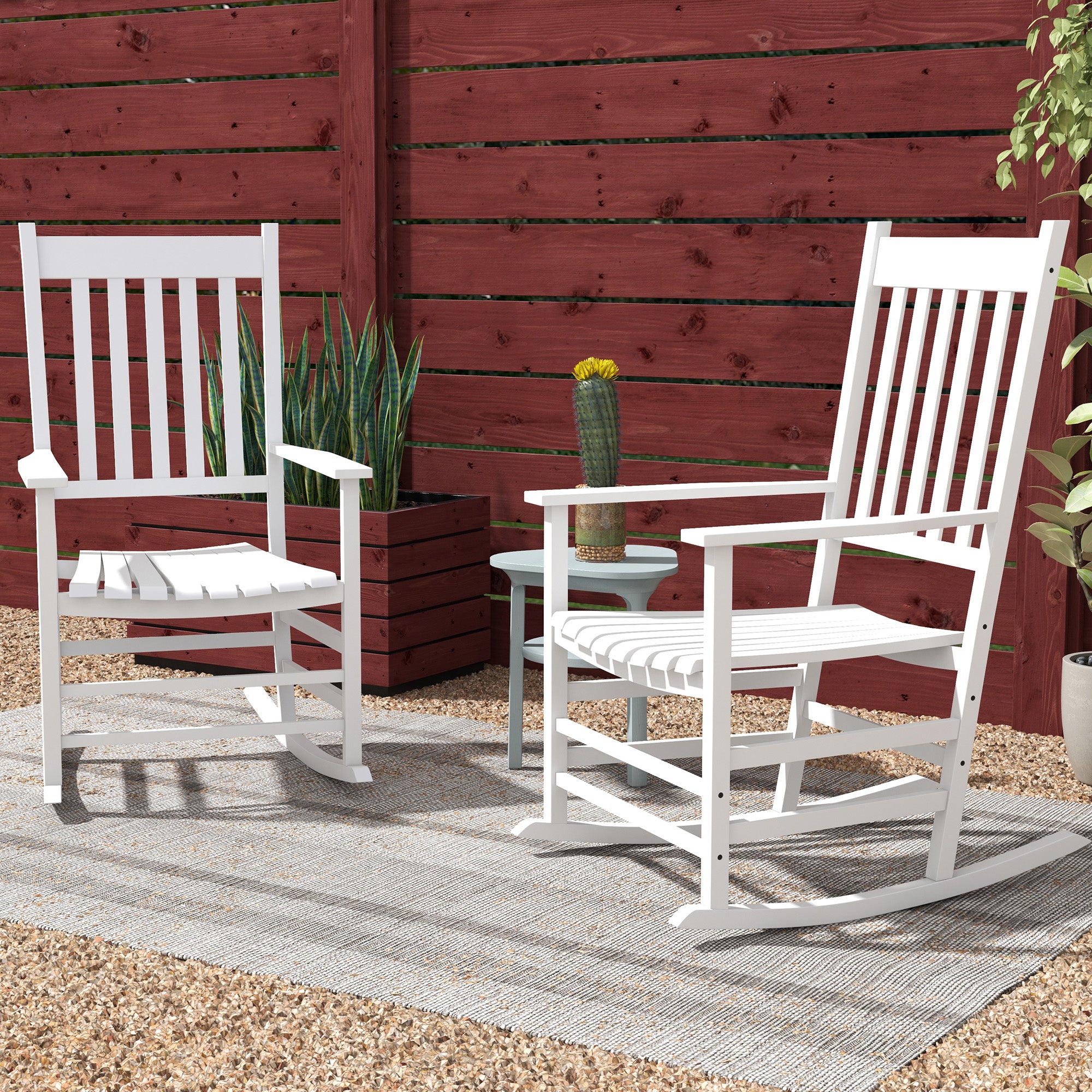 Outdoor Rocking Chair Set of 2, Patio Rocking Chair with Smooth Curves, High Density Wooden Rockers for Lawn Garden Porch, Supports Up to 350lbs
