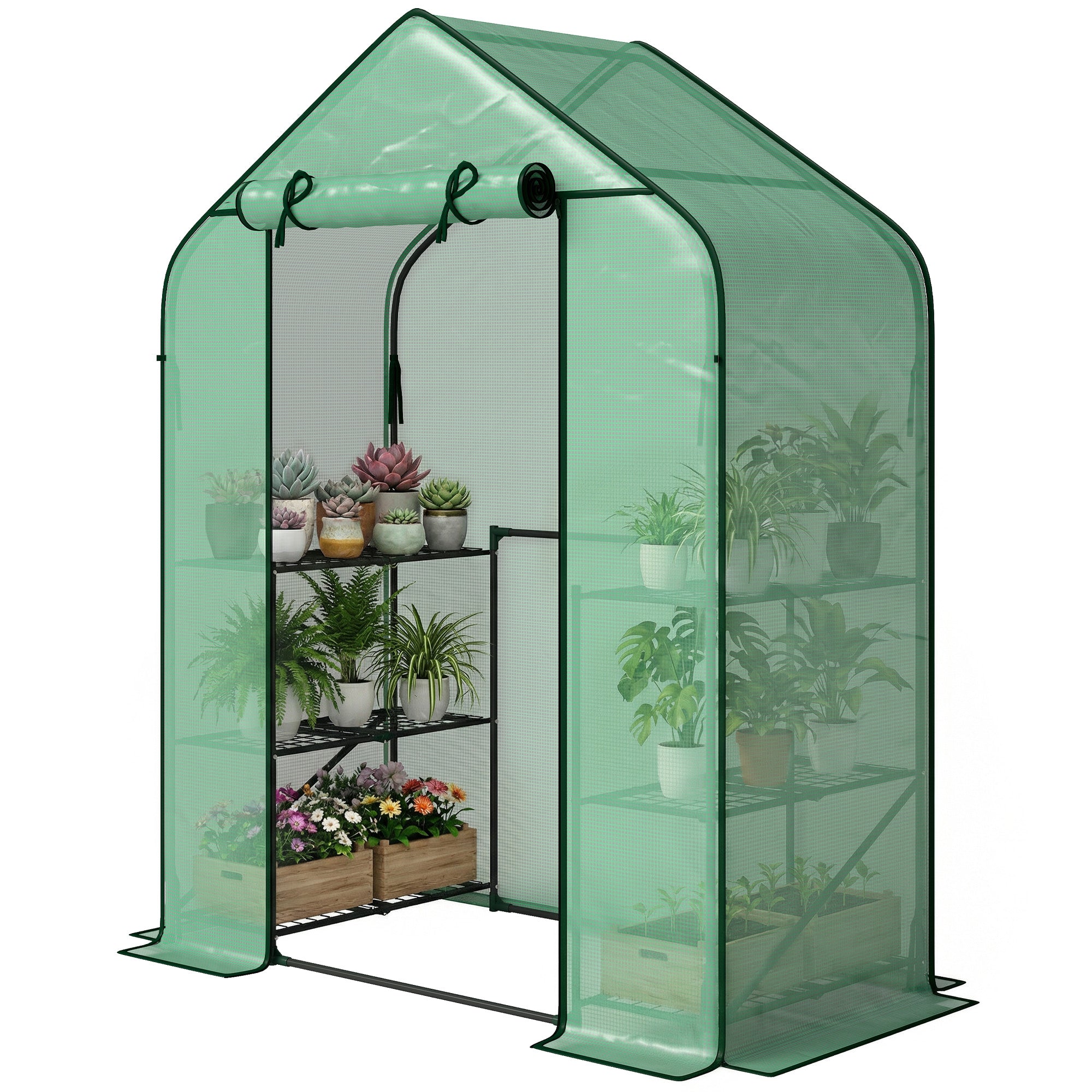 Greenhouse for Outdoors, Portable Greenhouse with 6 Shelves, UV-Resistant PE Cover, Roll-Up Door