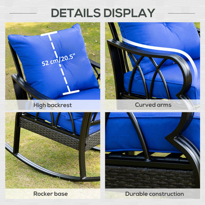 Outdoor Wicker Rocking Chair with Padded Cushions, Aluminum Furniture Rattan Porch Rocker Chair w/ Armrest for Garden, Patio, and Backyard
