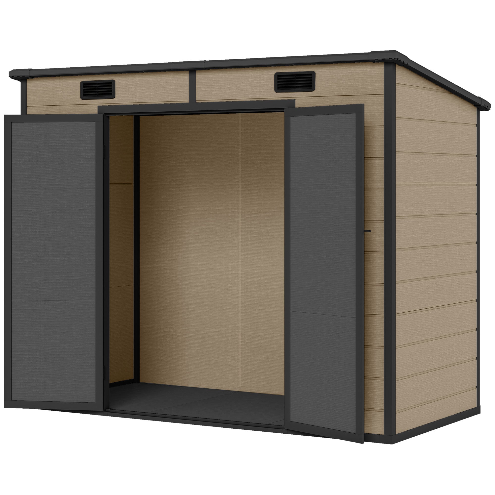 8' x 4' Plastic Outdoor Storage Shed with Floor, Window, Lockable Doors and Vents for Backyard Patio Lawn