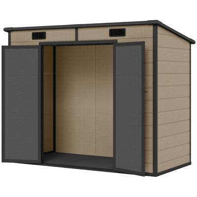 8' x 4' Plastic Outdoor Storage Shed with Floor, Window, Lockable Doors and Vents for Backyard Patio Lawn