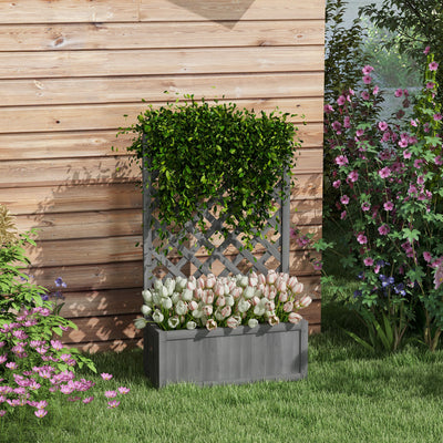 46" Wooden Planter with Trellis, Raised Garden Bed to Grow Vegetables, Herbs, Flowers for Backyard, Patio, Gray
