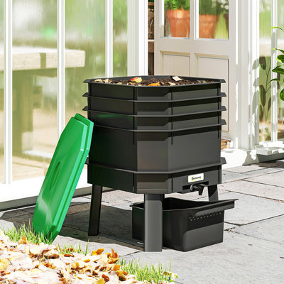 4-Tray Worm Composter Bin, 7.4 Gal Outdoor & Indoor Worm Composter for Recycling Food Waste