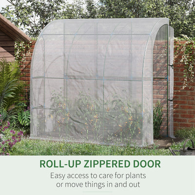 7' x 4' x 7' Outdoor Lean to Greenhouse, Walk-In Green House Plant Nursery with Roll-up Window, PE Cover, White