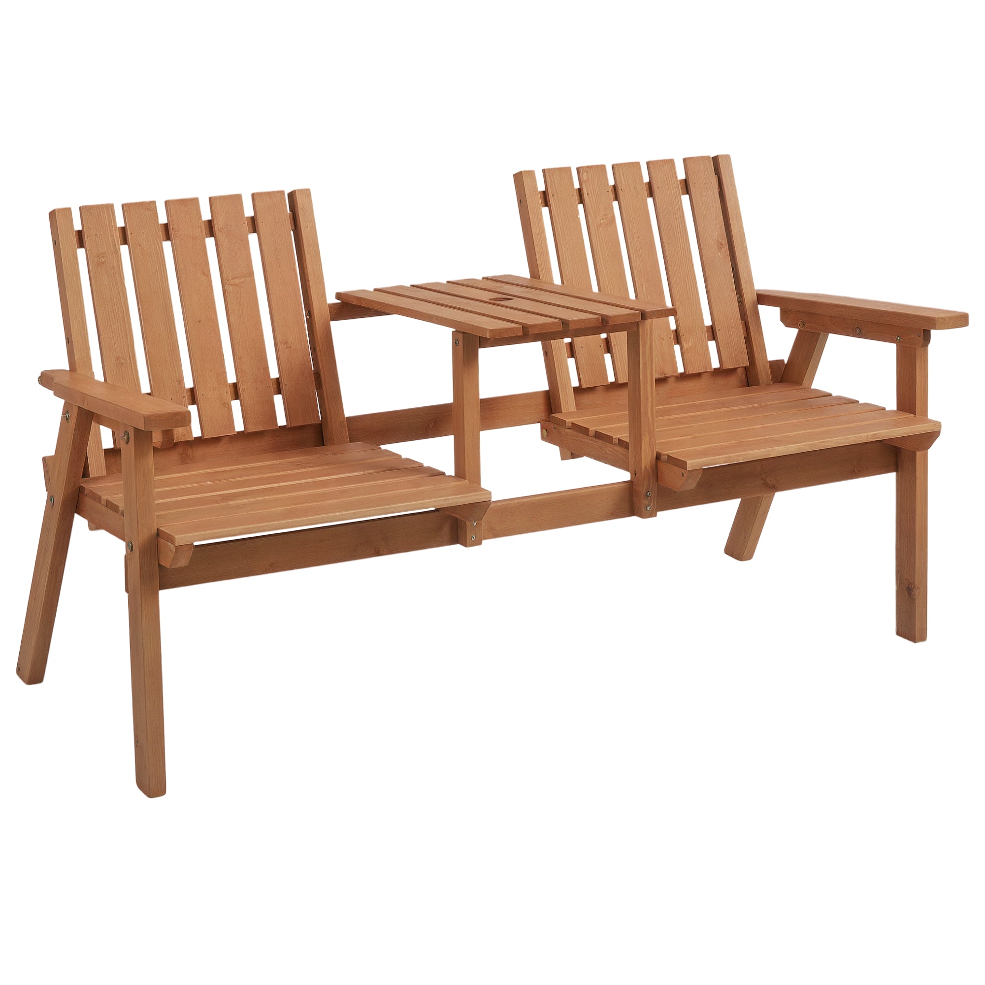 Patio Bench, Garden Bench with Middle Table and Umbrella Hole, Wooden Outdoor Bench for Patio, Porch, Poolside, Balcony