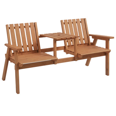 Patio Bench, Garden Bench with Middle Table and Umbrella Hole, Wooden Outdoor Bench for Patio, Porch, Poolside, Balcony