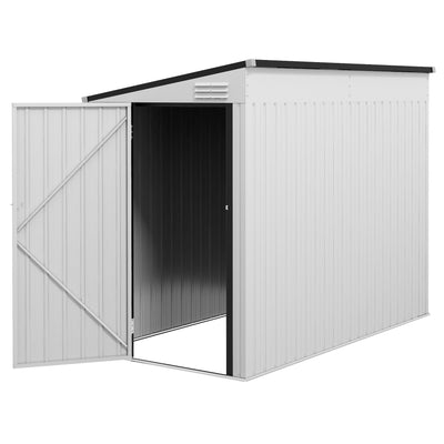 4' x 7.7' Lean to Garden Storage Shed, Outdoor Metal Tool House with Lockable Door Vents for Backyard Patio Lawn