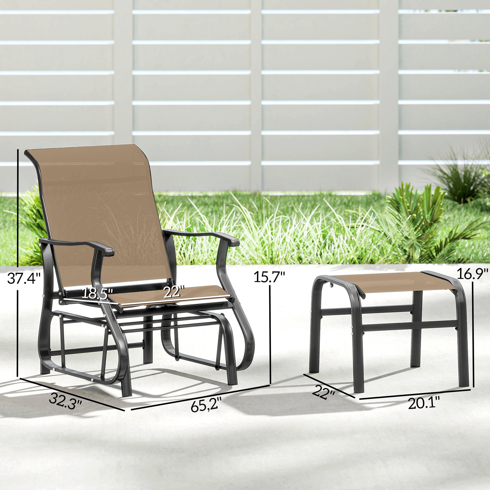 Outdoor Glider with Ottoman, Patio Glider Chair Set with High Back, Wide Seat for Porch, Garden, Backyard