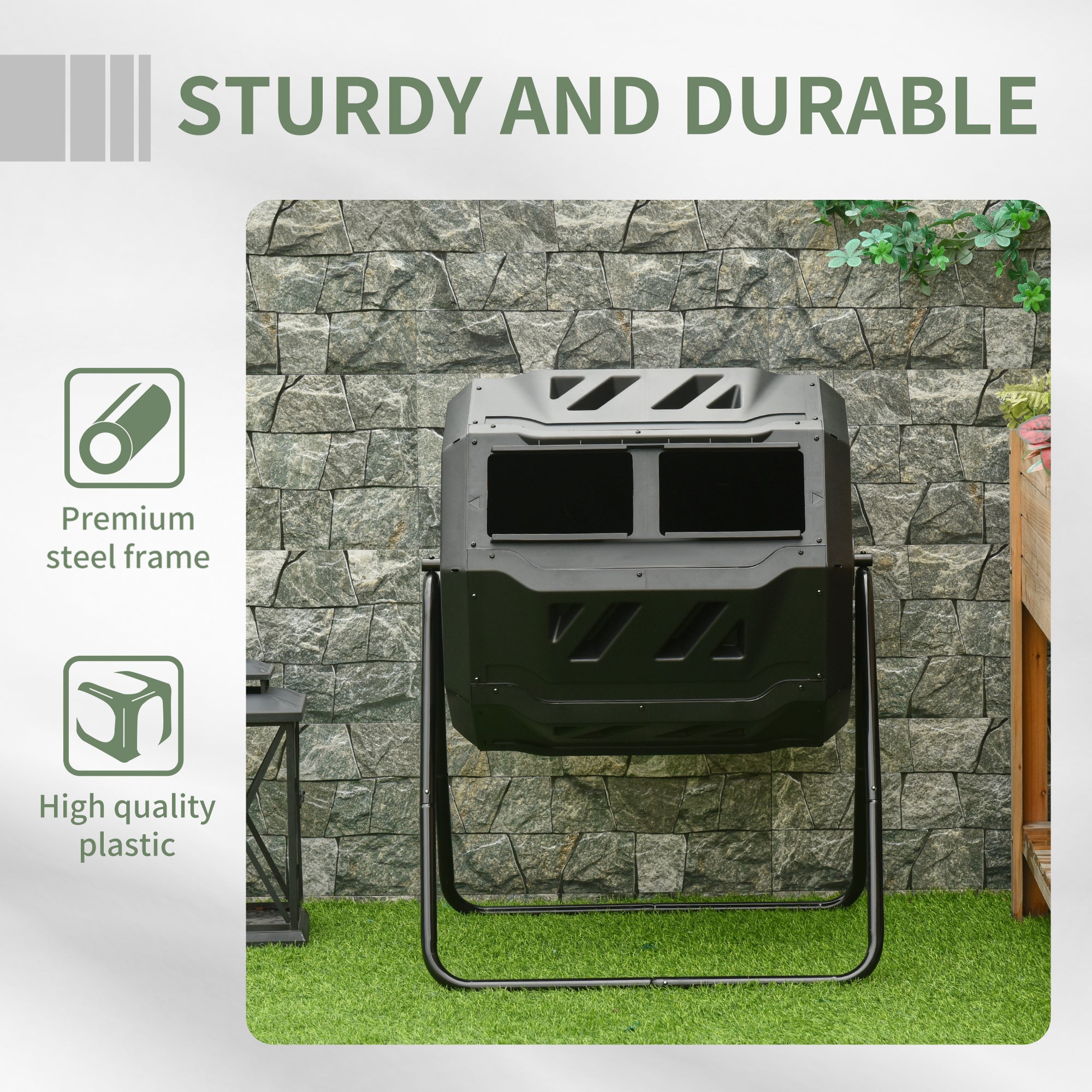 Tumbling Compost Bin Outdoor 360° Dual Chamber Rotating Composter 43 Gallon