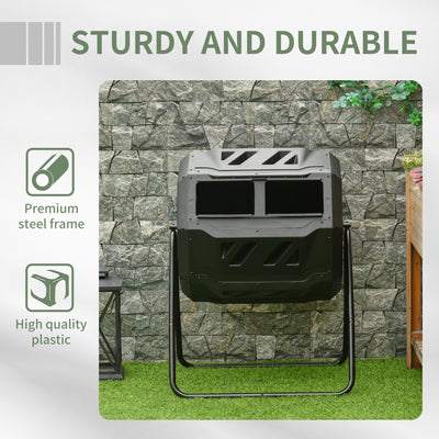 Tumbling Compost Bin Outdoor 360° Dual Chamber Rotating Composter 43 Gallon