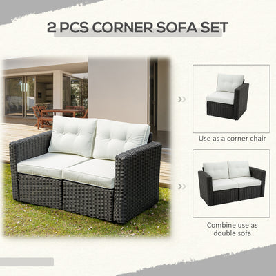 2 Piece Patio Wicker Corner Sofa Set, Outdoor PE Rattan Furniture, with Curved Armrests and Padded Cushions for Balcony, Garden, or Lawn