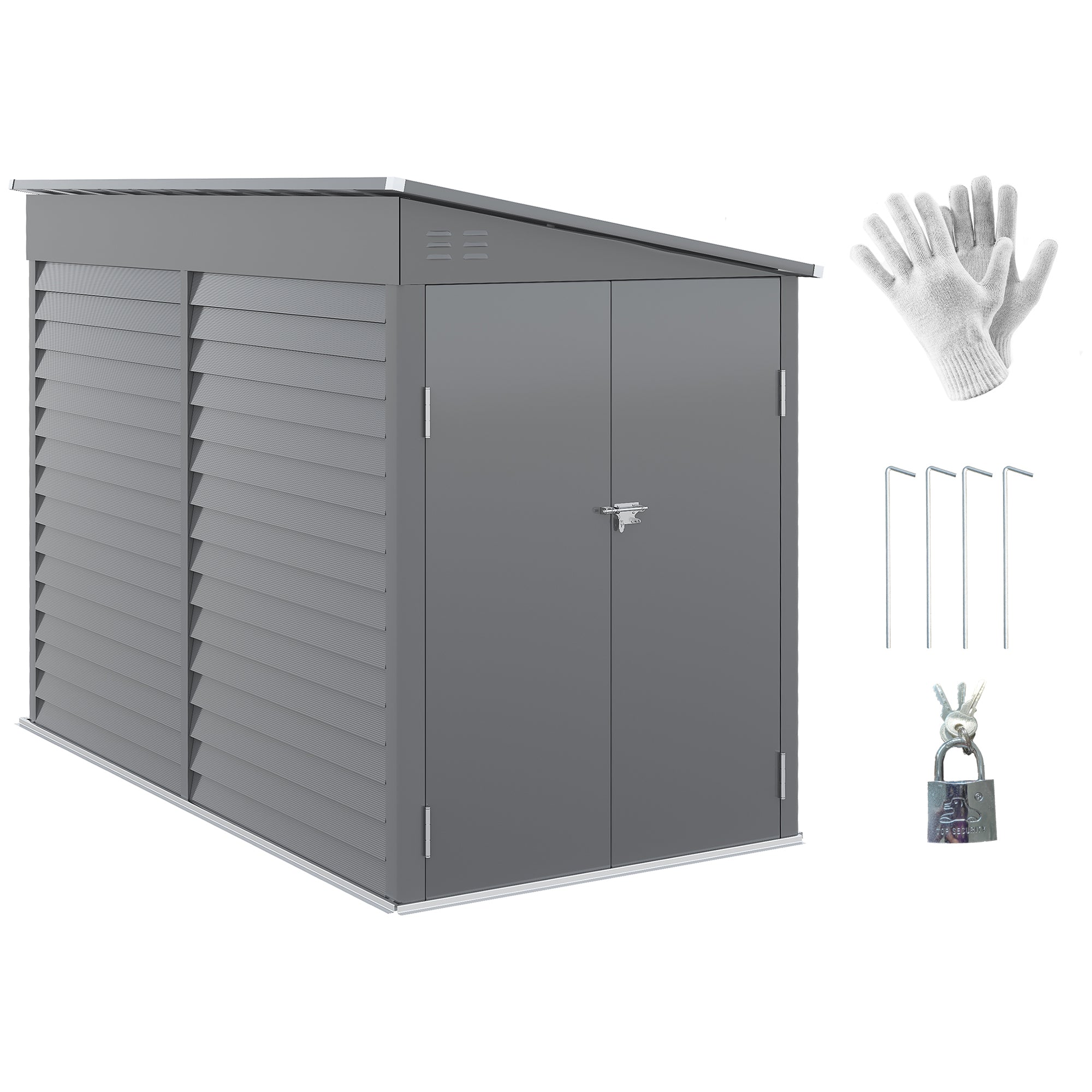 4.6' x 9' Outdoor Storage Shed, Lean to Metal Shed with Foundation Kit, Lockable Doors and Gloves for Patio, Lawn