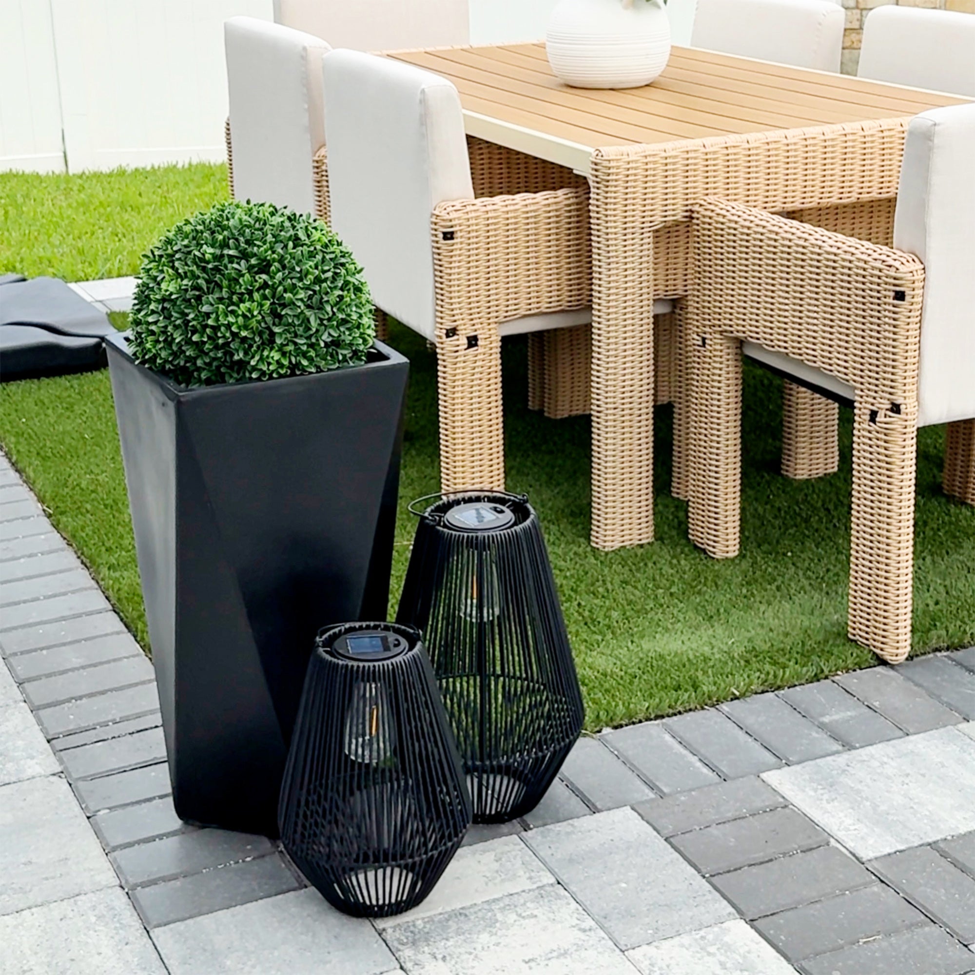 Indoor Outdoor Planters Set of 3 MgO Tall Planters Stackable Flower Pots with Drainage Holes for Garden, Balcony, Black