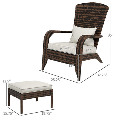 Wicker Adirondack Chair Fire Pit Chair w/ Ottoman & Cushions