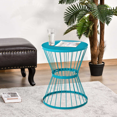 16" Steel Patio Side Table, Garden End Table with Hourglass Design, Accent Table for Outdoor and Indoor Use, Distressed