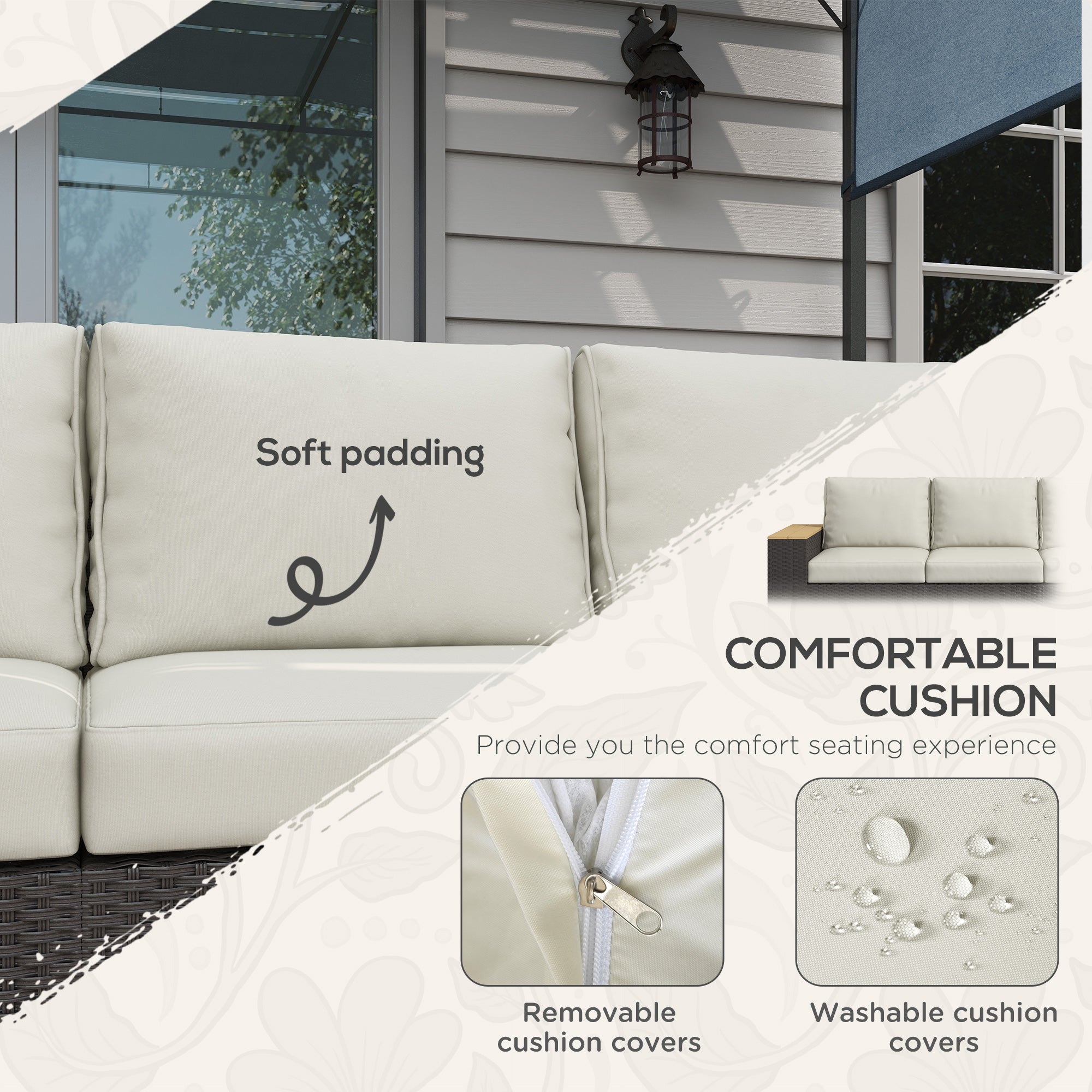 3-Seat Outdoor Patio Sofa, PE Wicker Outdoor Couch with  Extra Wide Deep Seat, Wide Armrests 4" Cushions