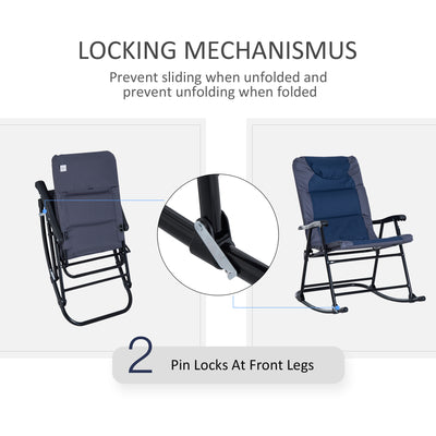 3 Piece Outdoor Folding Rocking Chair and Table Set - Blue and Gray