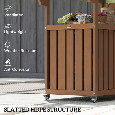 Outdoor Bar Cart with Storage, Stainless Steel Outdoor Bar Table Top, Wheeled HDPE Kitchen Island for Food Prep