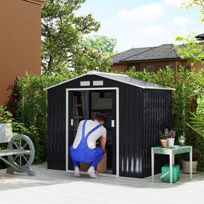 7' x 4' Outdoor Storage Shed, Garden Tool Metal Shed with Foundation Kit, Double Lockable Door, Air Vents and Sloping Roof, for Backyard, Patio, Lawn
