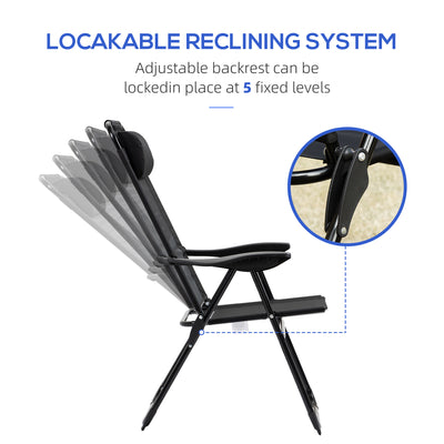 Folding Patio Dining Chairs Set of 2, Outdoor Deck Chair with Removable Headrest, Camping Chair with Adjustable Sling Back for Garden, Backyard, Lawn