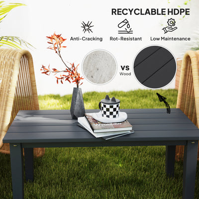 Rectangle Outdoor Coffee Table, HDPE All-Weather Outdoor Patio Table with Slatted Tabletop for Yard, Balcony