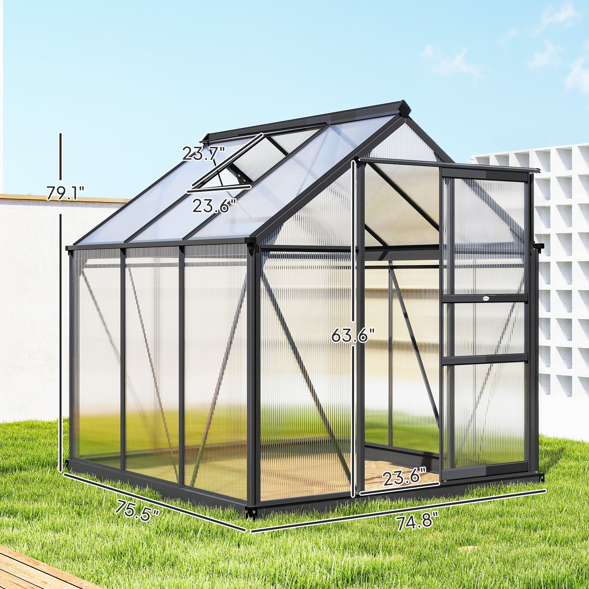 6' x 6' Greenhouse for Outdoors, Polycarbonate Greenhouse with Rain Gutter and Roof Vent, Aluminum Walk-in Green Houses for Outside for Patio Backyard Garden