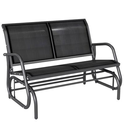2-Person Outdoor Glider Bench, Patio Double Swing Rocking Chair Loveseat w/Powder Coated Steel Frame for Backyard Garden Porch, Black