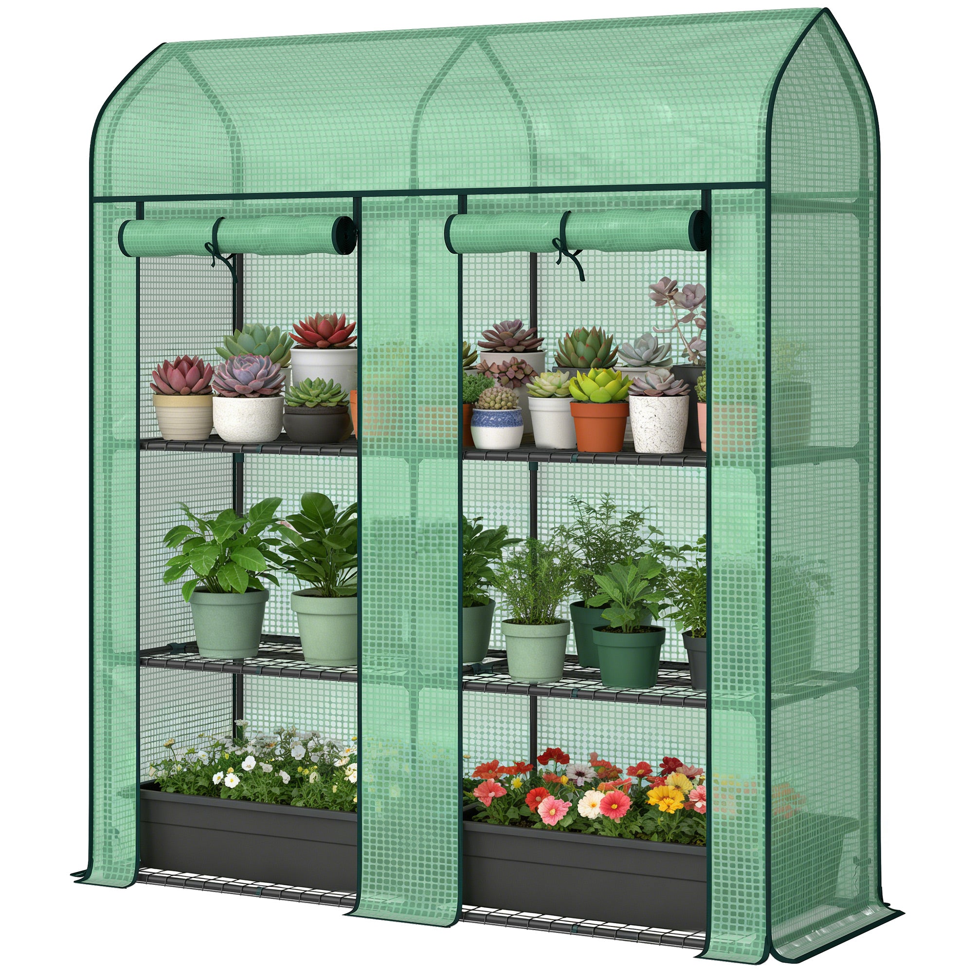 3 Tier Mini Greenhouse, Small Portable Greenhouse with 2 Roll-up Doors, 56.3" x 18.1" x 65"