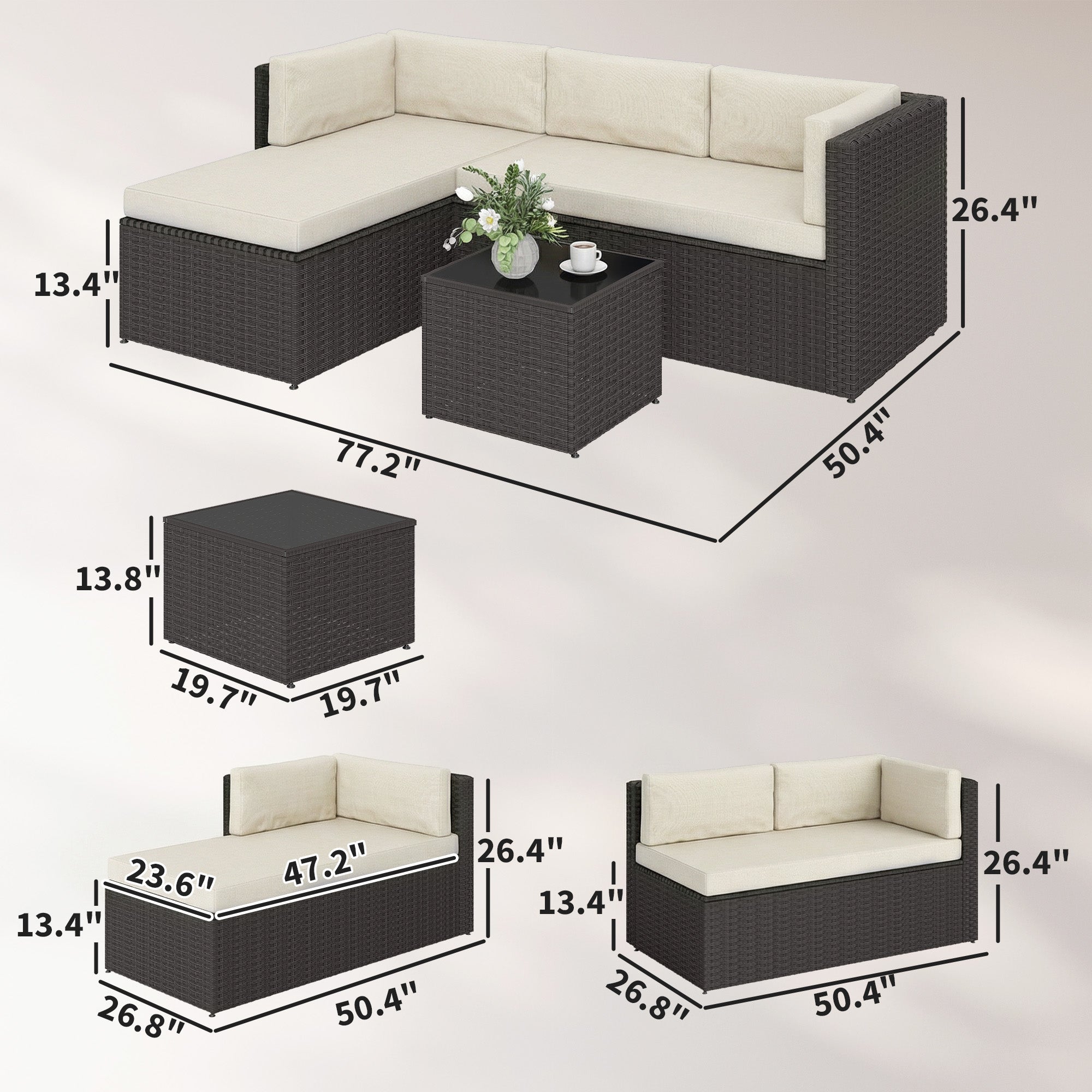 3 Piece Patio Furniture Set, Wicker Outdoor Patio Conversation Furniture Set with Cushions, Glass Top Table