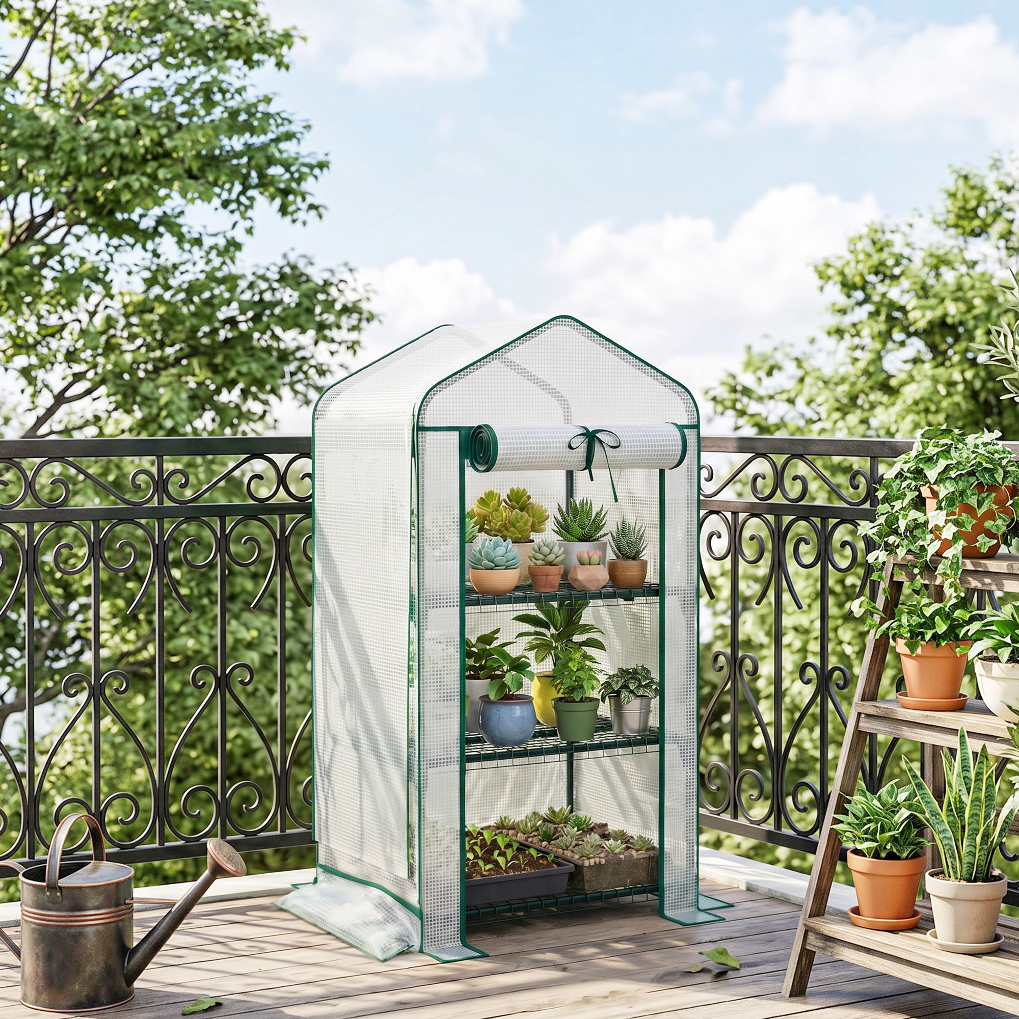 Mini Greenhouse with Screen Roof, Portable Small Greenhouse with Roll-Up Zipper Door, 27.6" x 19.7" x 50"