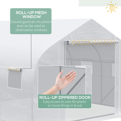 11.5' x 10' x 6.5' Walk-in Greenhouse, Tunnel Green House with Zippered Door and 6 Mesh Windows, Gardening Plant Hot House with Galvanized Steel Frame, White