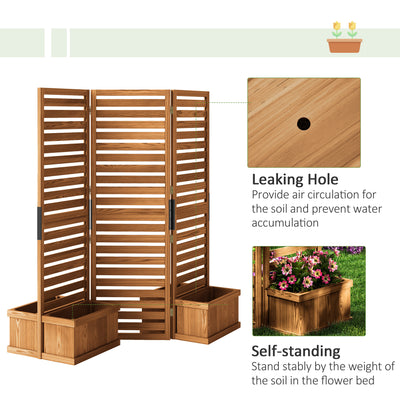 62.5" x 19" x 66" Wood Panel Trellis w/ 4 Planter Box Raised Bed for Garden Natural Wood