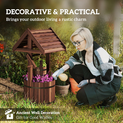 Wood Wishing Well for Outside with Hanging Bucket, Wishing Well Planter with Drain Hole for Garden Patio