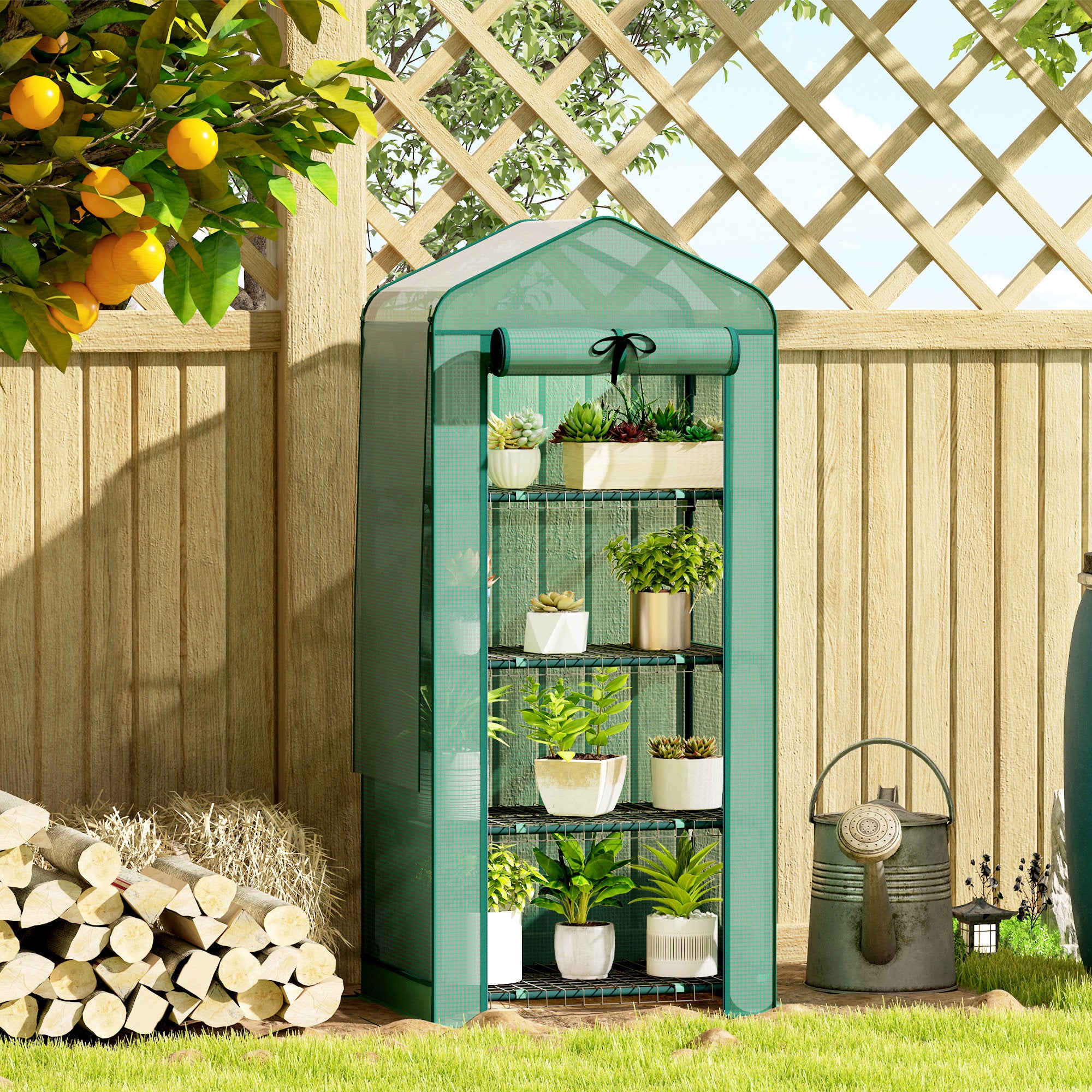 Mini Greenhouse with Screen Roof, 4 Tier Portable Small Greenhouse with High Strength PE Cover