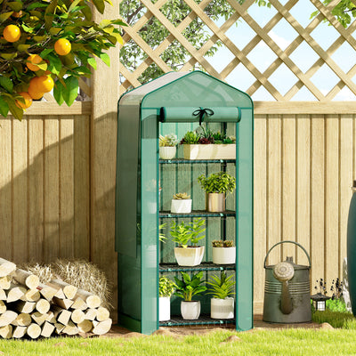 Mini Greenhouse with Screen Roof, 4 Tier Portable Small Greenhouse with High Strength PE Cover