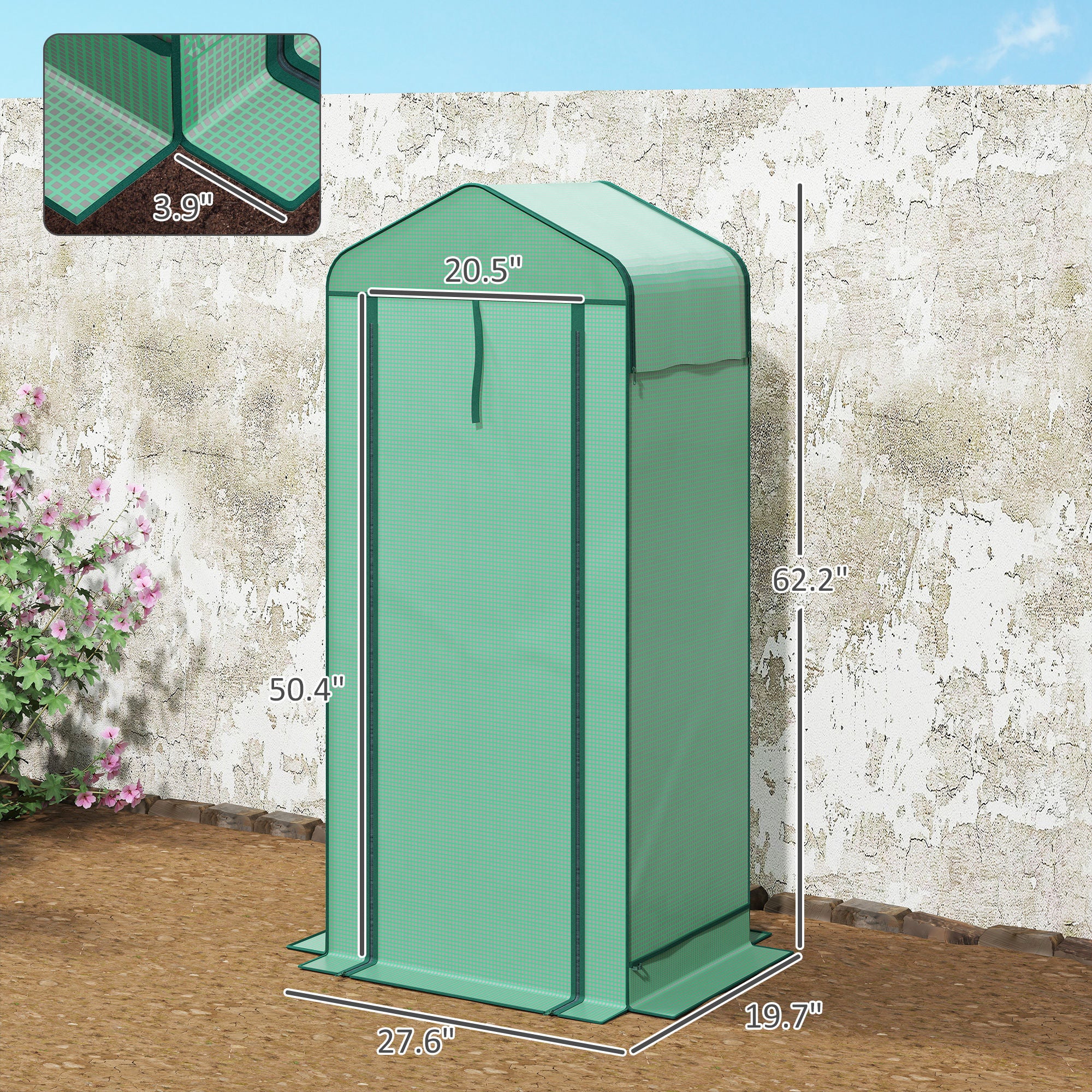 Mini Greenhouse with Screen Roof, 4 Tier Portable Small Greenhouse with High Strength PE Cover, Green