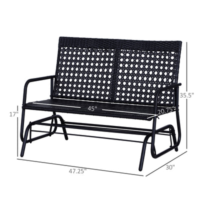 Patio 2-Person Wicker Glider Bench Rocking Chair, Outdoor All-Hand Woven PE Rattan Loveseat w/ Ergonomic Design Rocking System for Patio, Garden, Porch, Lawn, Black