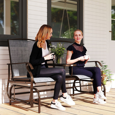 2-Seat Outdoor Glider Swing, Center Coffee Table and Independent Chairs, Supports Up to 352 lbs., Loveseat with Breathable Sling for Backyard, Garden, and Porch