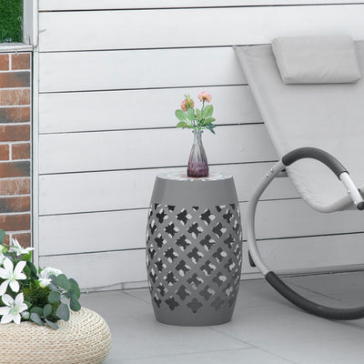 Decorative Outdoor Stool, 12" Round Patio Side Table, Mosaic Accent Plant Stand for Garden, Balcony