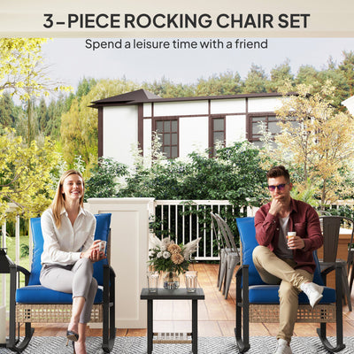 3 Pieces Bistro Set, Patio Wicker Furniture Set with Button Tufted Cushions, Rattan Rocking Chairs, Coffee Table