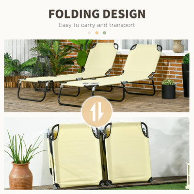 2 Piece Folding Chaise Lounge Pool Chairs, Outdoor Sun Tanning Chairs with 5-Level Reclining Back, Steel Frame for Beach, Yard, Patio