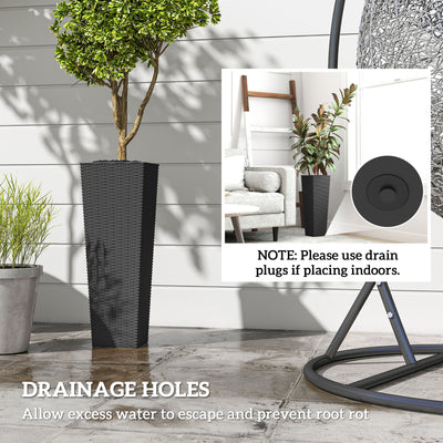 23.6 Inch Tall Planters for Outdoor Plants, Set of 2 Plastic Flower Pots with Drainage Holes